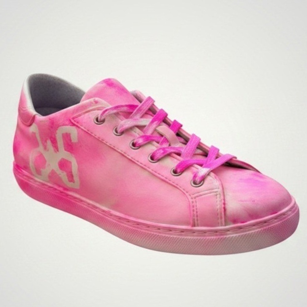 GCDS Sneakers Women 9 Pink Tie Dye Hand Painted Leather Italy Barbie Streetwear